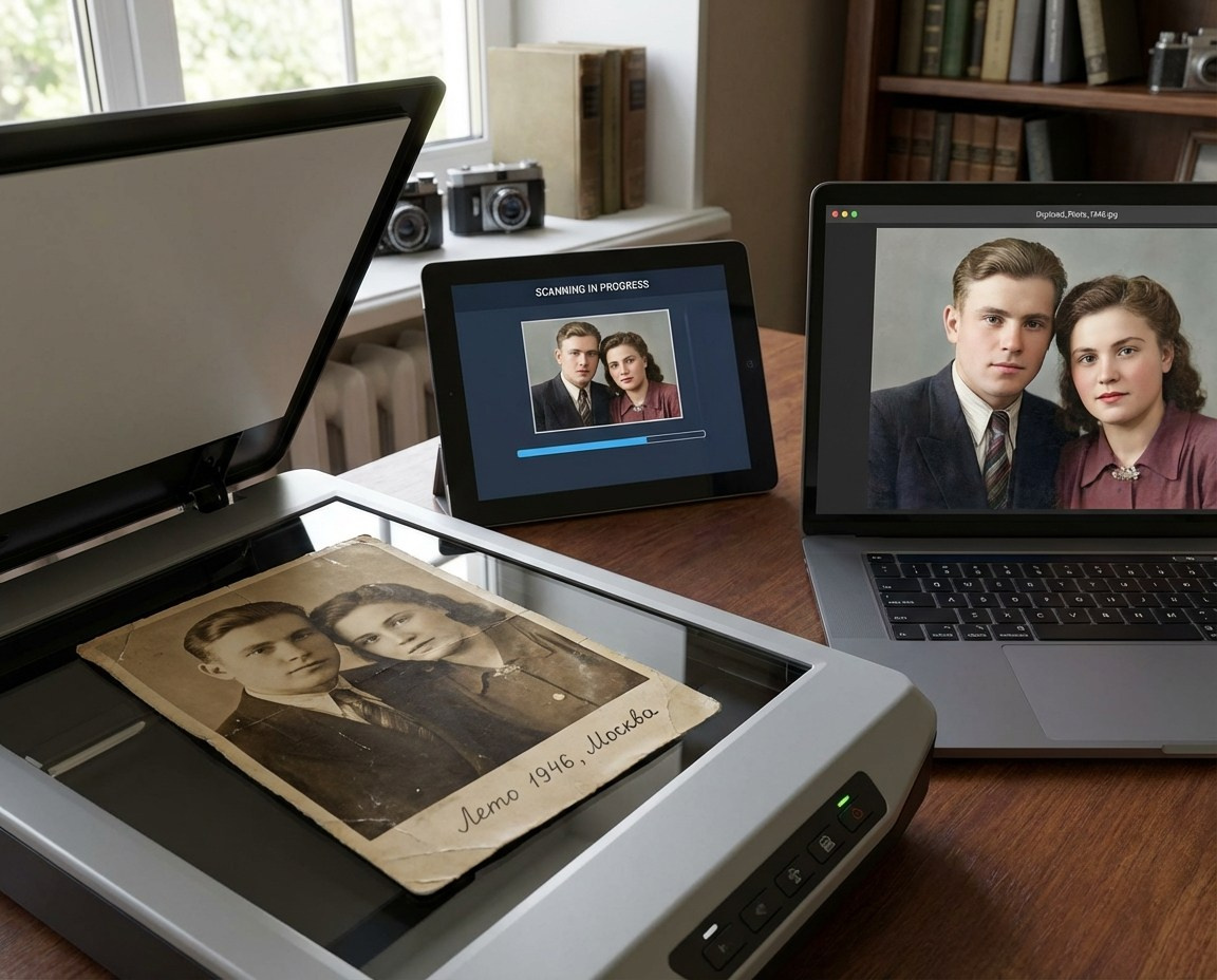 Восстановление и раскрашивание старой семейной фотографии