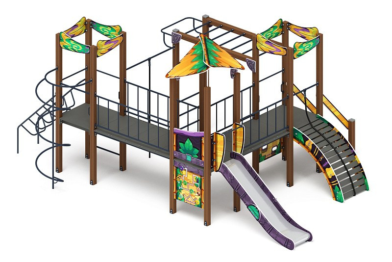 Волшебный город (Майя) - ДИК 2.19.02-01 - Игровой комплекс Н=1200                                                                                            Габариты (ШхДхВ): 7250x5460x3570                                                                                                                                                                    Зона безопасности, мм: 8460х10750                                                                                                                                                                     Скат горки: H=1500 (металлический скат)