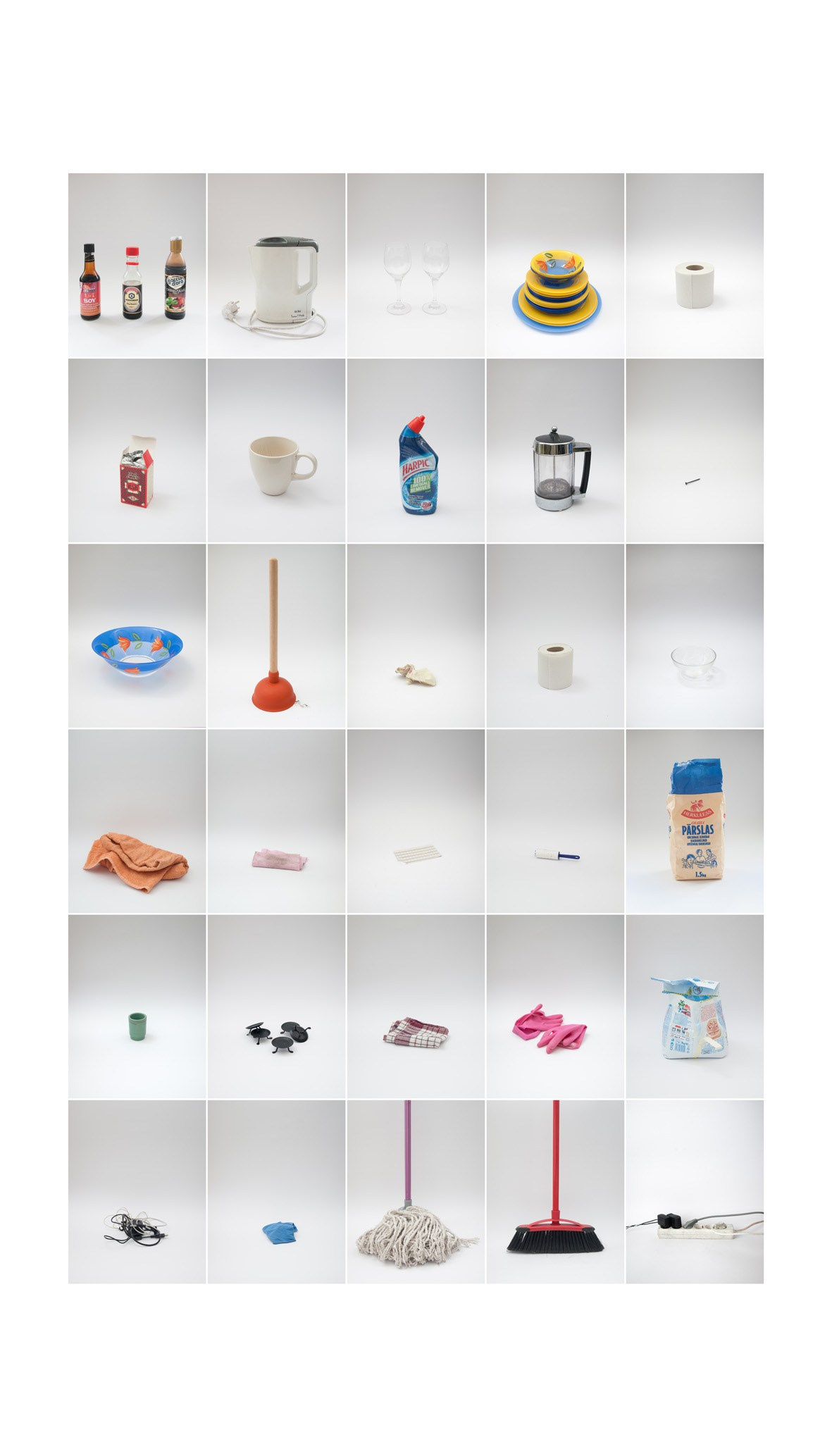 Items found in the apartment and 4 artist's own items. Pigment print, 100x175 cm