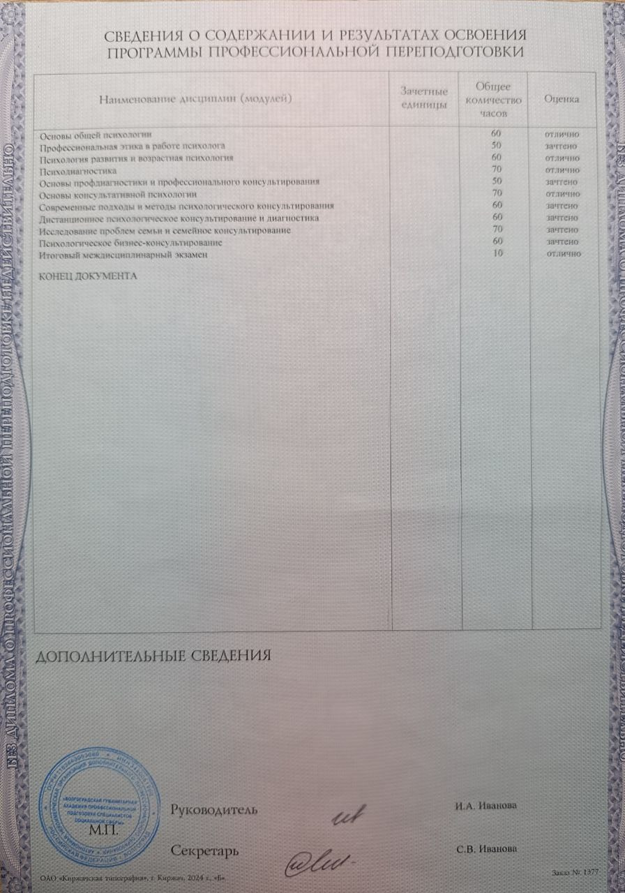 Сертификаты. Энергопрактик Елена Ильюшина