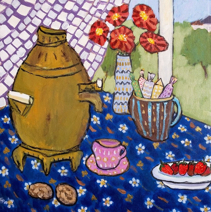 Натюрморт с самоваром. Холст, акрил, 50х50, 2024.