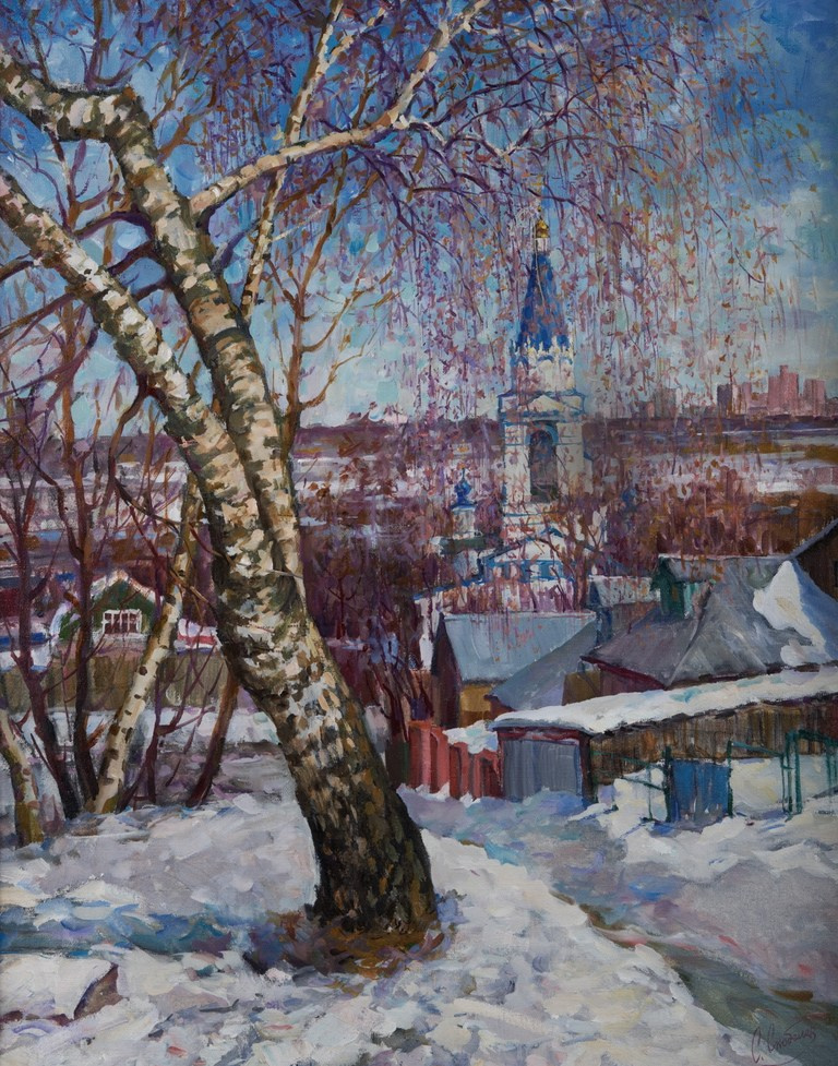 Беседы. Зима уходит. Холст, масло