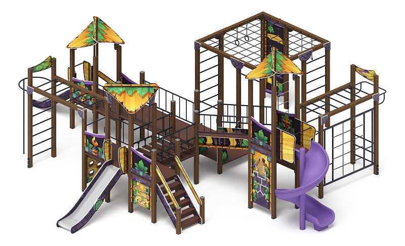 Волшебный город (винтовой скат) (Майя) - ДИК 2.19.03-01.И1 - Игровой комплекс Н=900 Н=1200 Н=2000                                                                   Габариты (ШхДхВ): 11300x9700x4570                                                                                                                                                                    Зона безопасности, мм: 13200х15300                                                                                                                                                                     Скат горки: H=900 (металлический скат) / H=1200 (металлический скат) / H=2000 (винтовой скат)