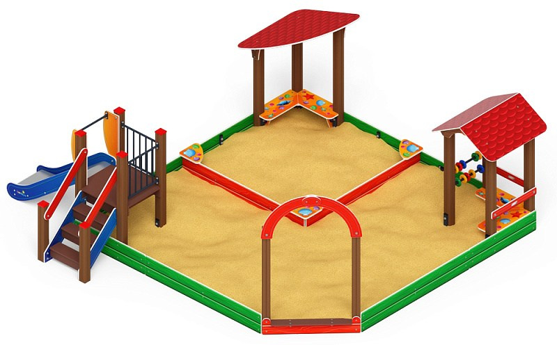 Песочный дворик с горкой (Ракушки) - ИО 6.01.05-01 H=750 Габариты (ШхДхВ): 5260x4800x2080 Зона безопасности, мм: 7760х6800