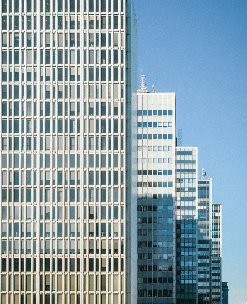 A modern architecture of Stockholm, Sweden. Skyscrapers in a business district against the sky.