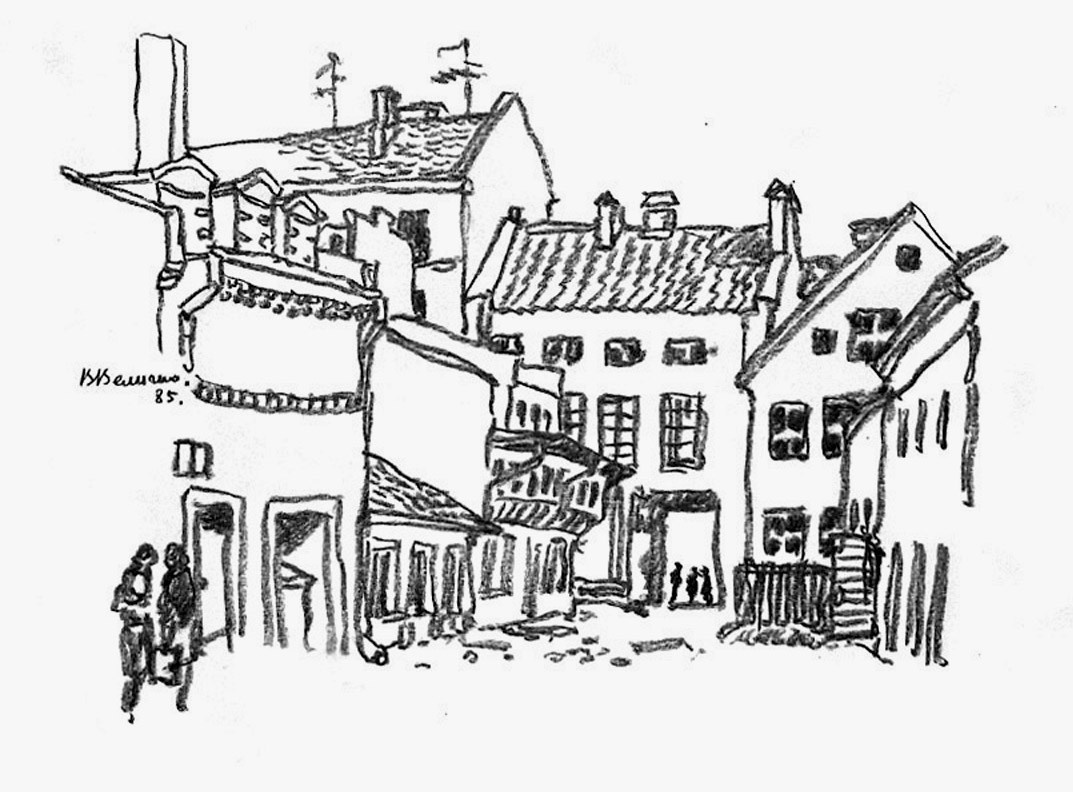 Двор в Клайпеде.1985. Угольн.кар.