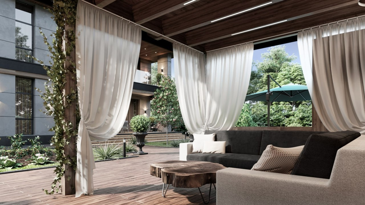 Современный дом в п.Мысхако общей площадью 360 кв.м с бассейном и местом под барбекю. Архитектор Вера Каракезиди