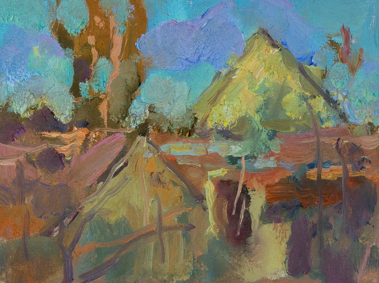 Крыши. Закат. Художник Александр Каверин