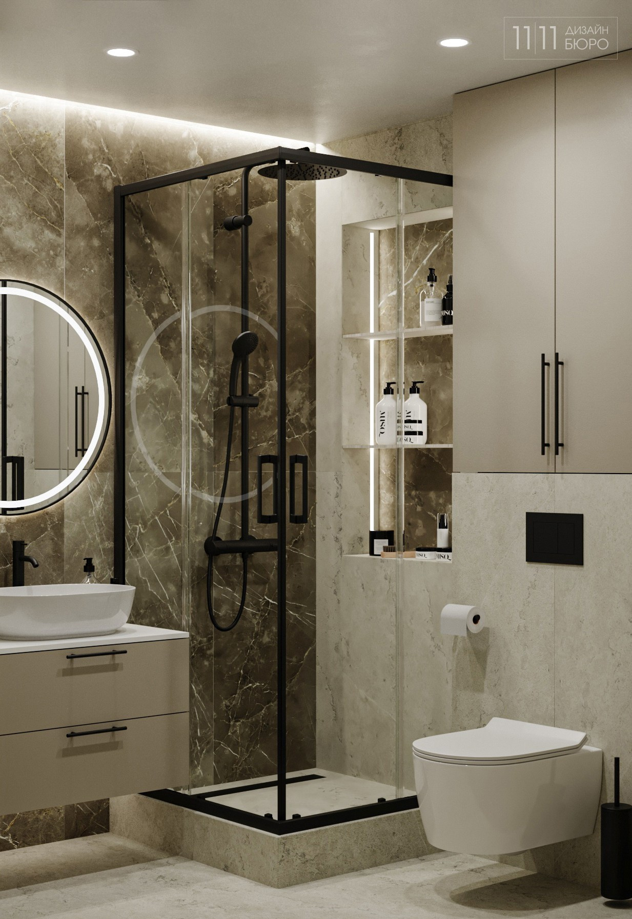 Душевая кабина с поддоном из плитки