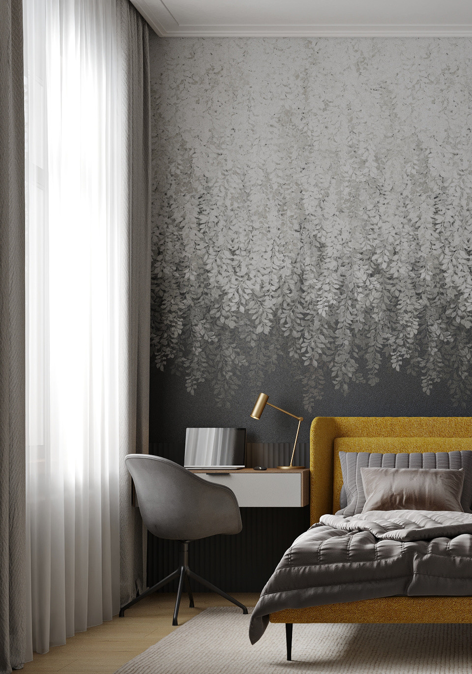 Спальня с эффектным панно, 14,8 м². Дизайн интерьера Санкт-Петербург Полякова Любовь