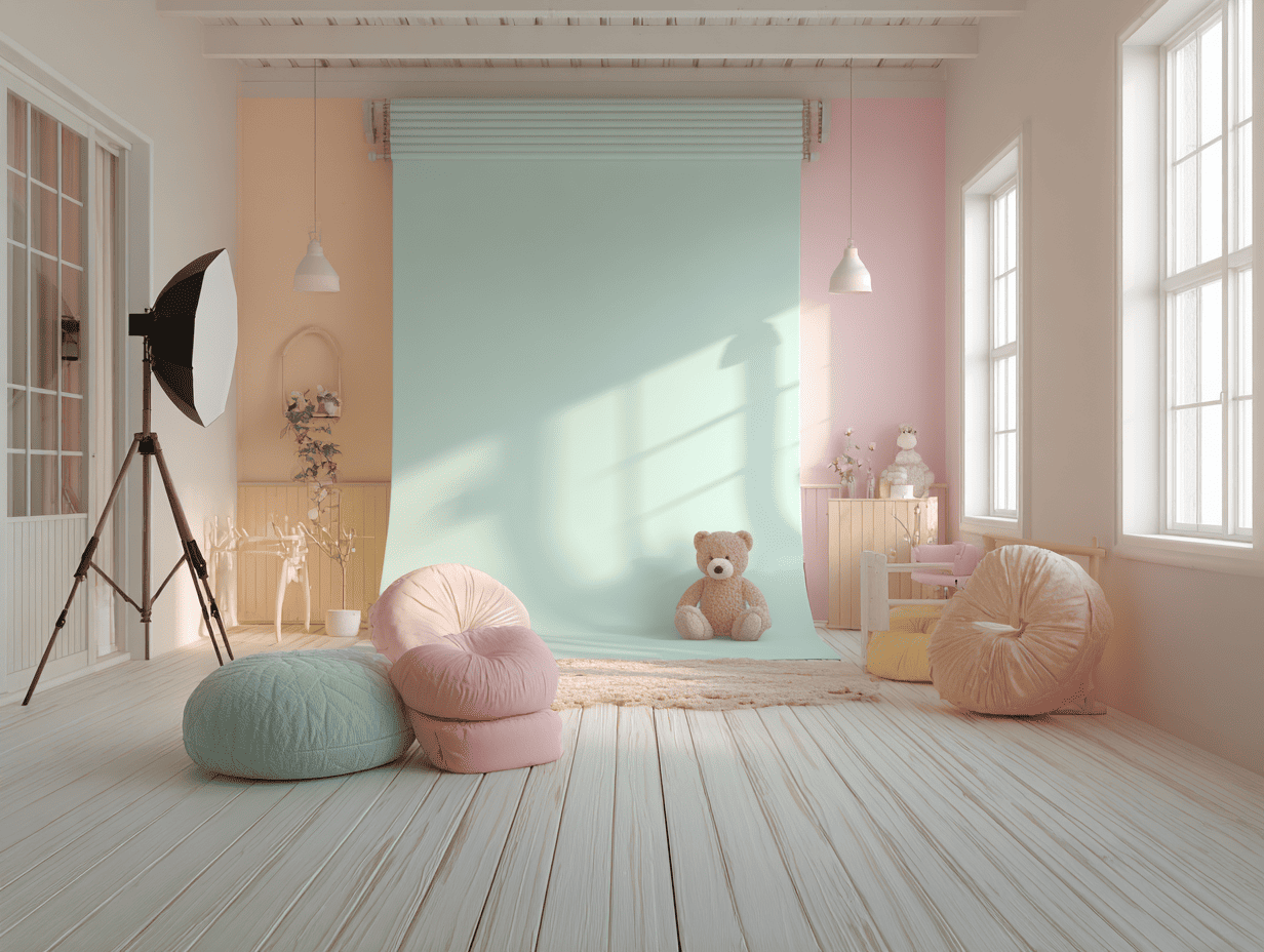 Детская студия с мягкими текстурами и безопасным реквизитом для съёмки малышей, фотограф Карасёва Елена