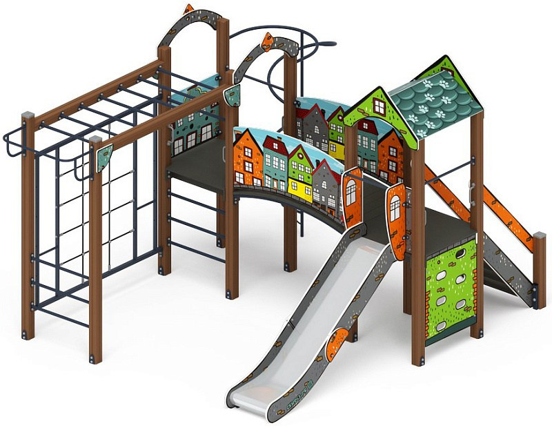Рада (Город) - ДИК 2.01.2.03-01 - Игровой комплекс H=1200                                                                                                                    Габариты (ШхДхВ): 4500x3520x3000                                                                                                                                                                       Зона безопасности, мм: 7600х6520                                                                                                                                                                  Скат горки: H=1200 (металлический скат)