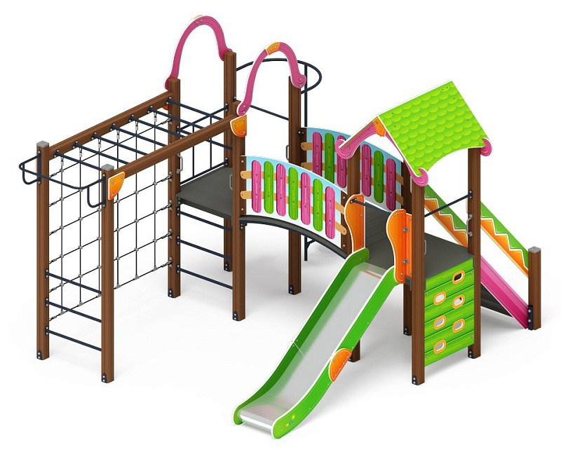 Лукоморье - ДИК 2.25.06-01.С - Игровой комплекс H=1200                                                                                                                      Габариты (ШхДхВ): 4480x3680x3040                                                                                                                                                                    Зона безопасности, мм: 7580х6680                                                                                                                                                                        Скат горки: H=1200 (металлический скат)