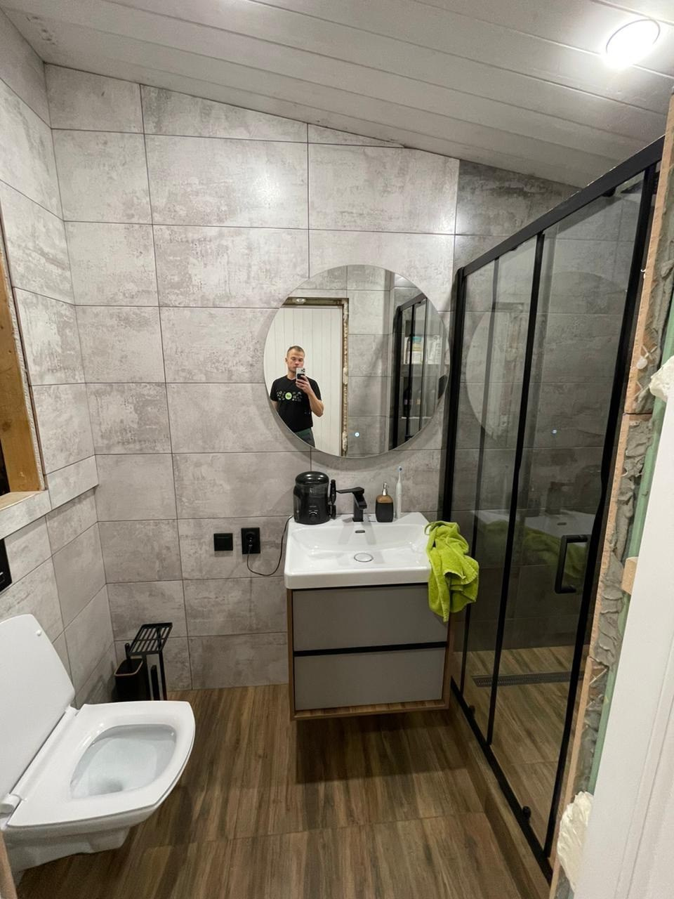 Ванная комната (с. Лесные Моркваши ул. Береговая д. 11). Ремонт санузла, туалета, ванной под ключ в Казани. Укладка плитки