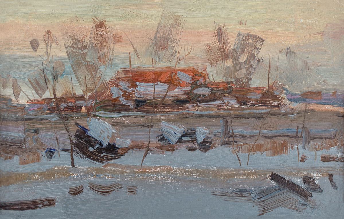 Закат в деревне. Художник Александр Каверин