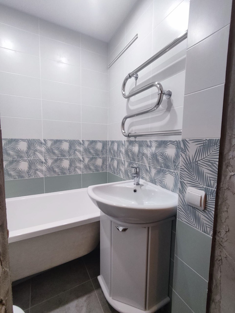 Ванная комната (ул. А. Губкина д. 1). Ремонт санузла, туалета, ванной под ключ в Казани. Укладка плитки