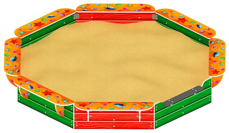 Песочница восьмигранная (Ракушки) - ИО 5.01.04-40 Габариты (ШхДхВ): 3480x3480x450 Зона безопасности, мм: 4500х4500