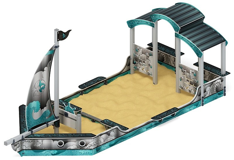 Песочный дворик Морской Яхта (Лагуна) ИО 6.03.01-05 Габариты (ШхДхВ): 7540х3160х3500 Зона безопасности, мм: 10540х6160