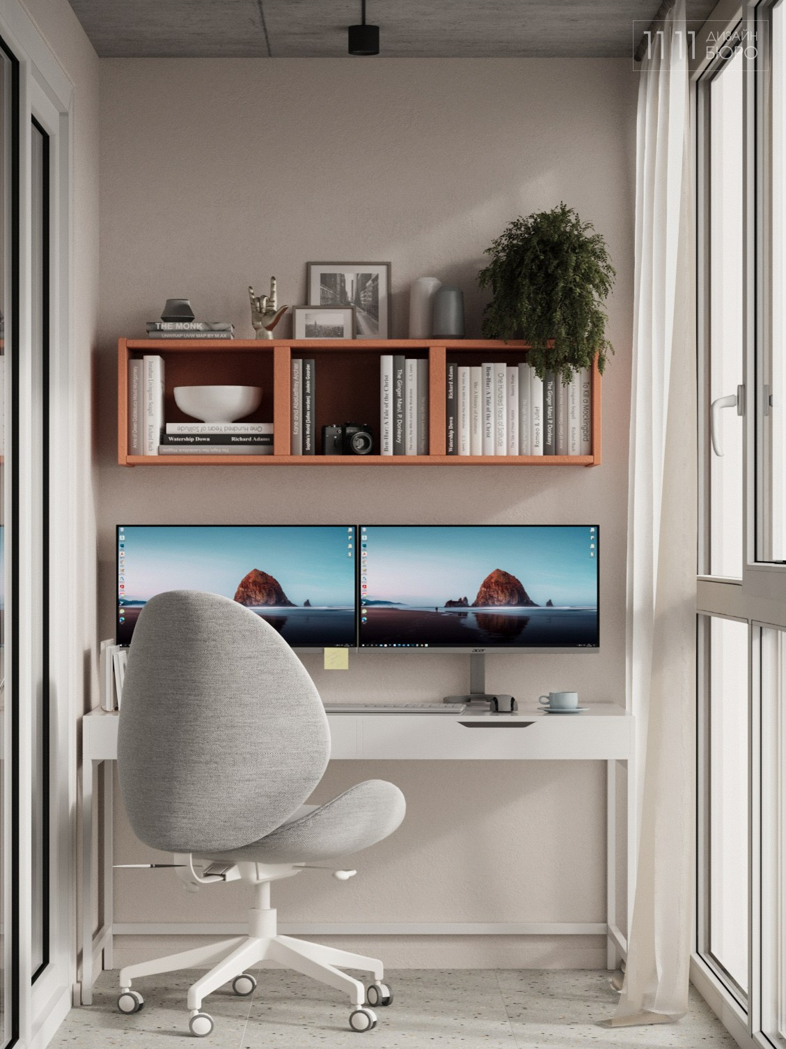 Рабочее место на балконе, интерьер кабинета на балконе