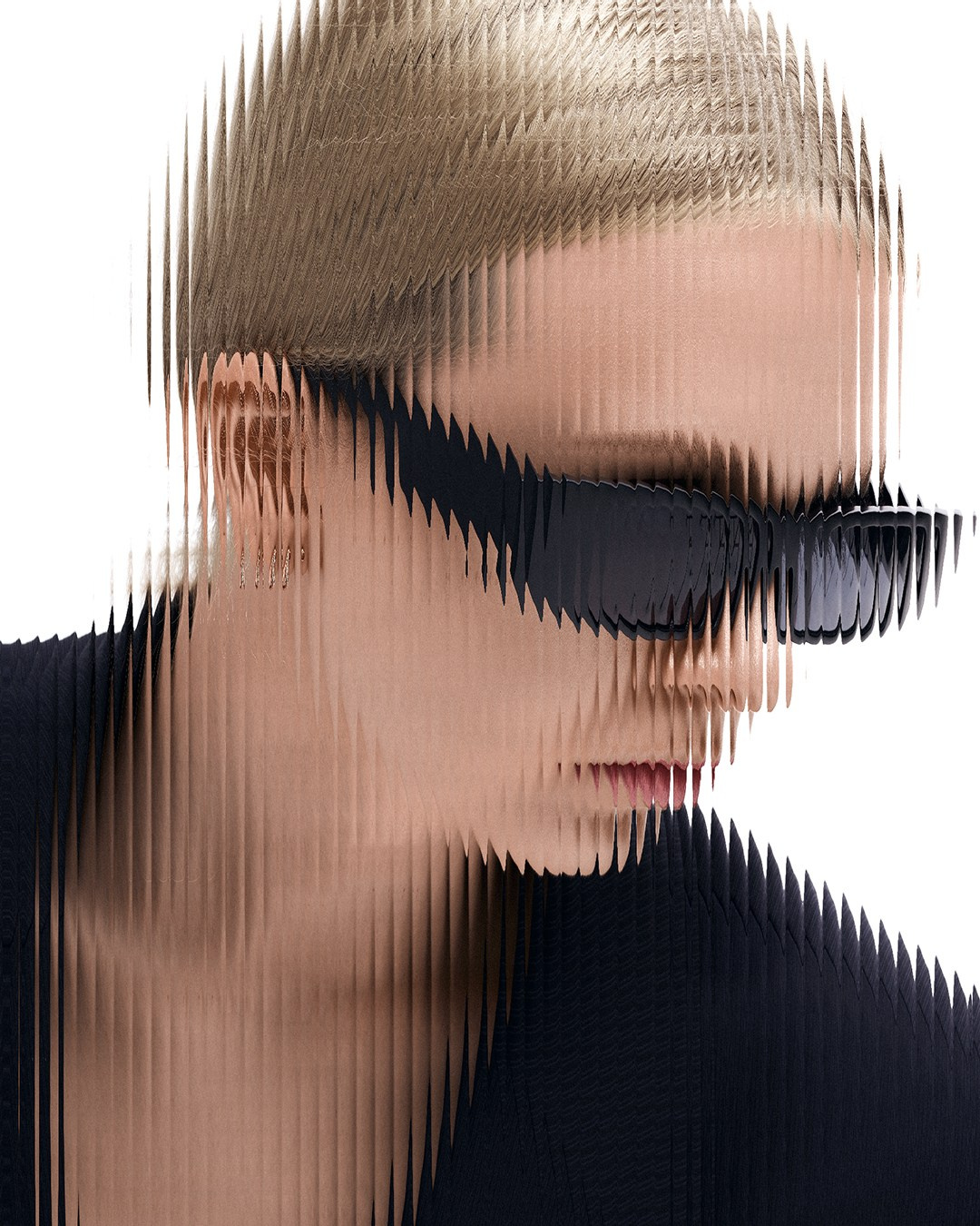 Съемка девушки в пиджаке и черных очках через рифленую панель Казань