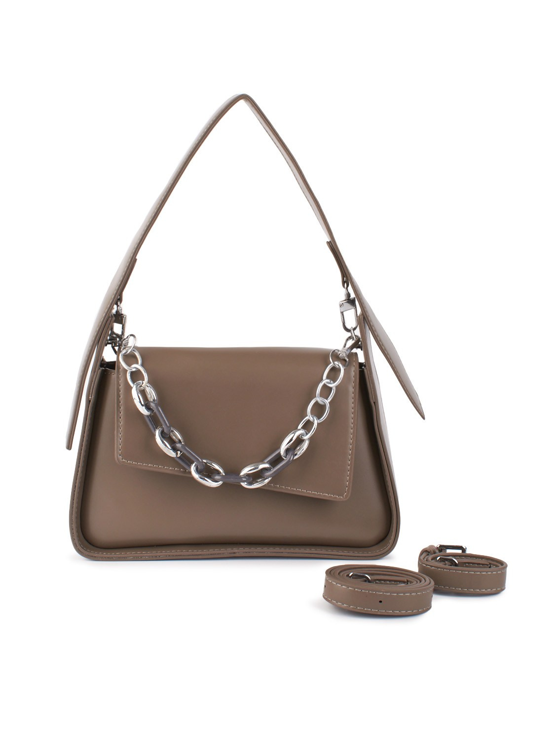 Коричневая сумка с цепочкой, двумя ремешками и острой ручкой