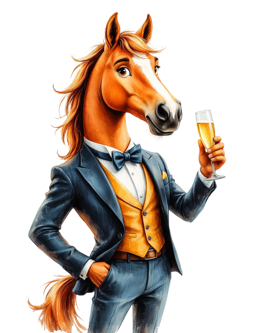 конь с шампанским, скачать лошадь png, 2026, год лошади, лошадь с елкой
