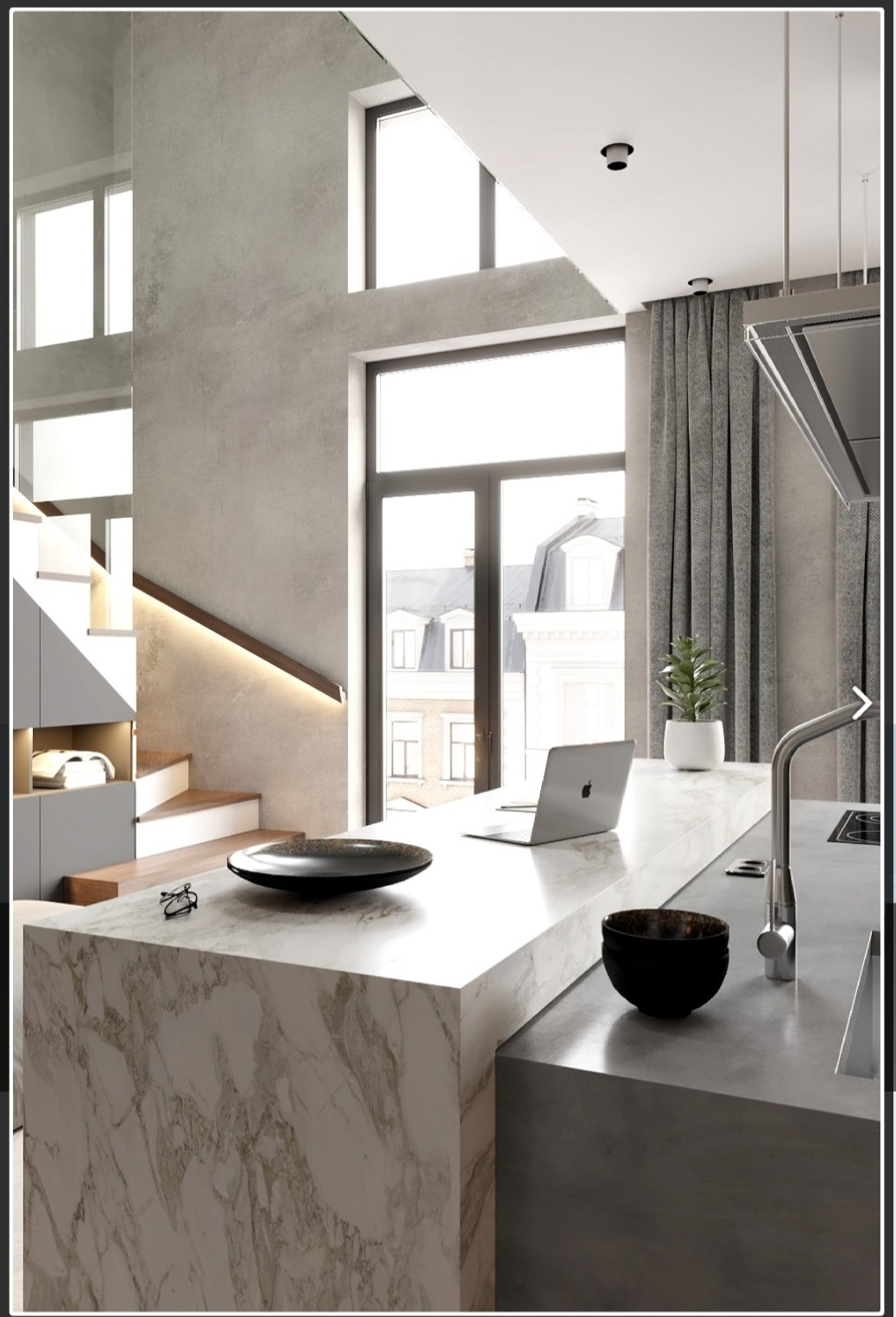 Город набережных двухуровневая квартира. Чугунова Анастасия. Дизайн интерьеров и архитектурное проектирование