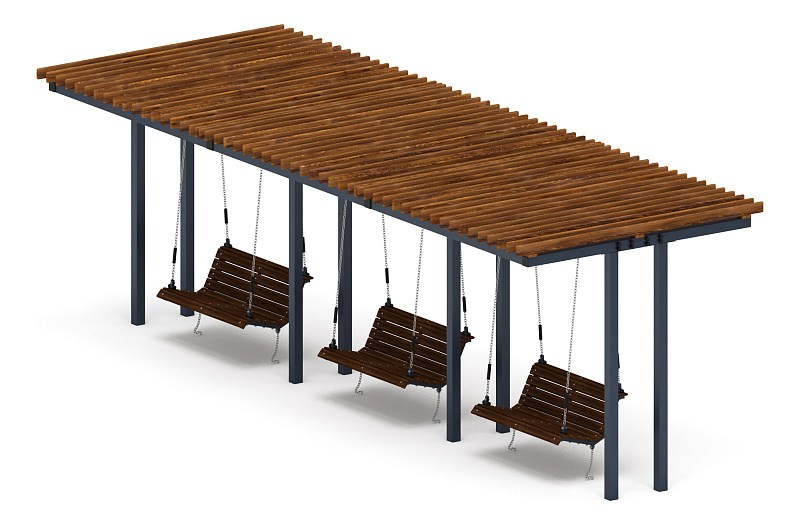 Пергола тент с качелями (прямая) - МФ 78.04.03-01.И1 /без поликарбоната/ Габариты (ШхДхВ): 3000x8520x2800 мм Зона безопасности, мм: 8200х9520