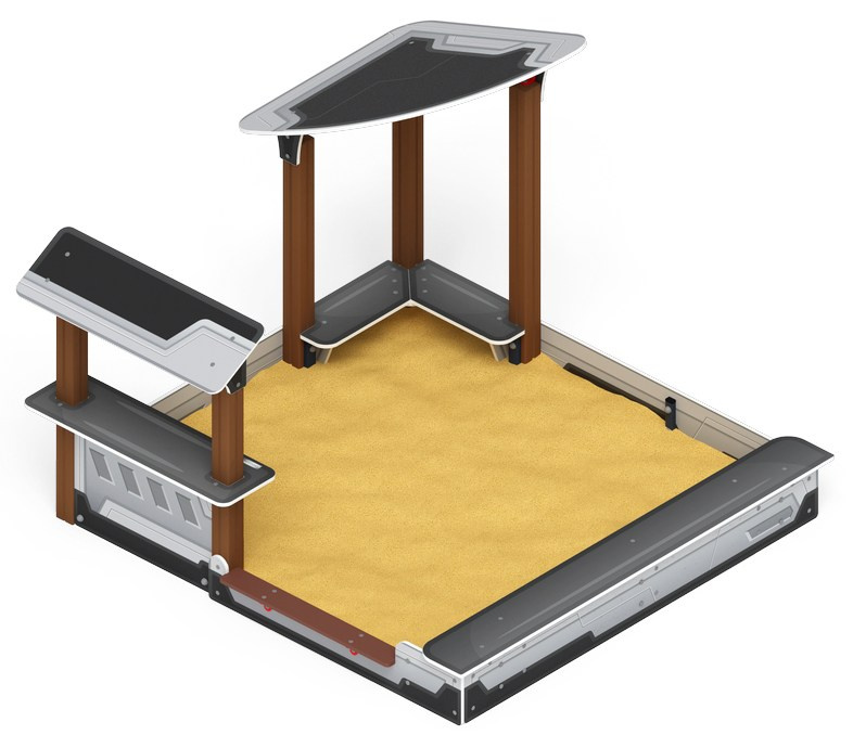 Песочный дворик (Техно) - ИО 6.01.01-04 Габариты (ШхДхВ): 2600x2540x1640 Зона безопасности, мм: 3600х3540