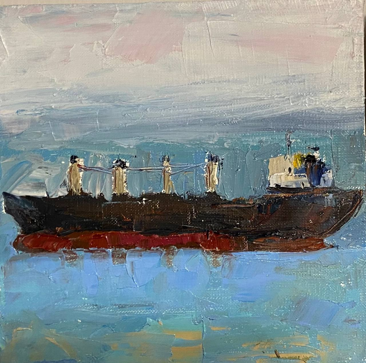 Танкер. Холст, масло. 20х20. 2024.