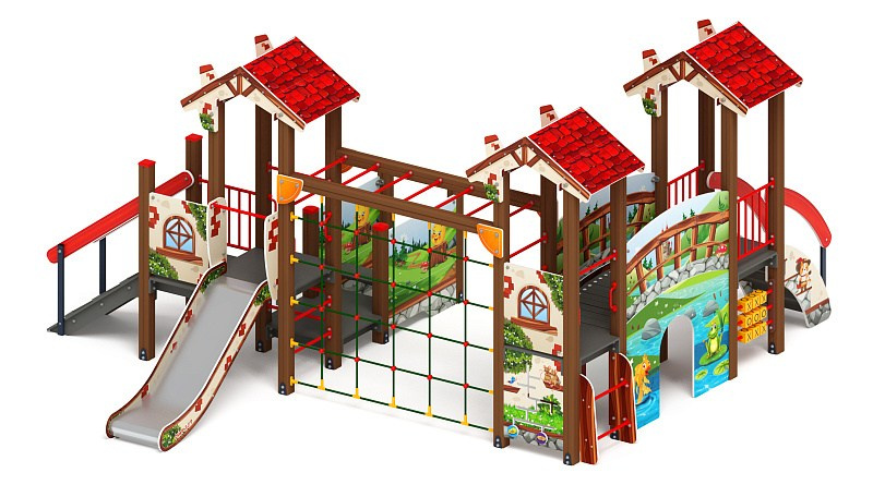 В гостях у сказки - ДИК 1.05.01-07.С - Игровой комплекс H=900                                                                                                                   Габариты (ШхДхВ): 5560x5370x2790                                                                                                                                                                        Зона безопасности, мм: 9560х7950                                                                                                                                                                       Скат горки: H=900 (металлический скат)