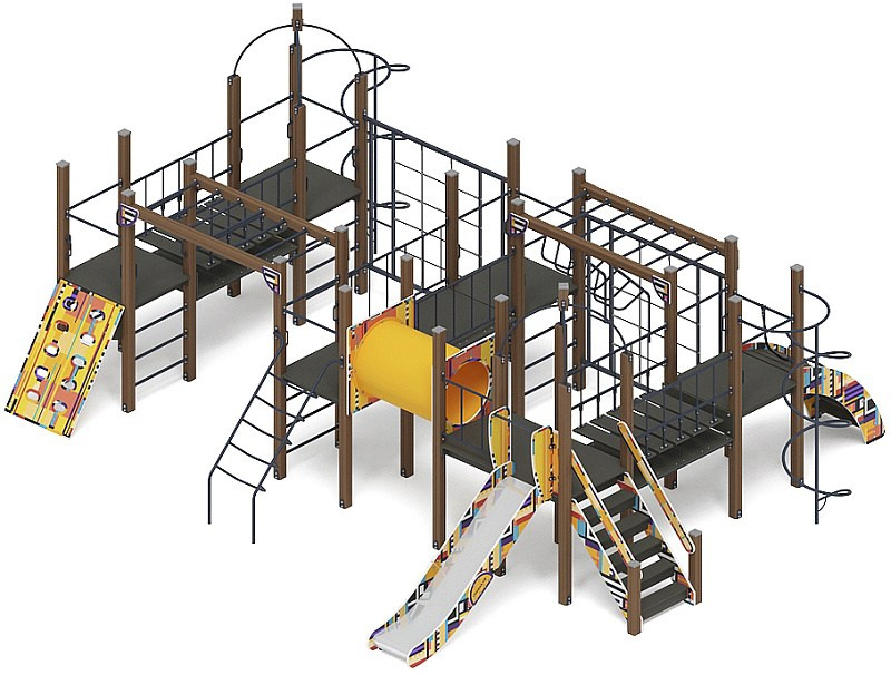 Спорт (Ритм) - ДИК 2.06.01-01 - Игровой комплекс H=1200                                                                                                                     Габариты (ШхДхВ): 6920x8000x3280                                                                                                                                                                      Зона безопасности, мм: 10420х11000                                                                                                                                                                    Скат горки: H=1200 (металлический скат)