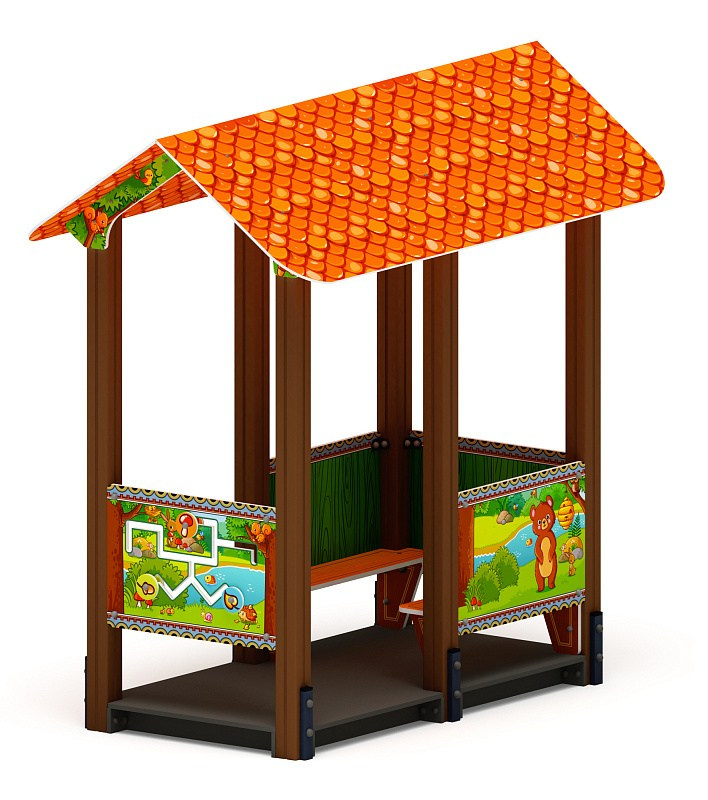 Домик средний 2 (Полянка) МФ 10.01.06-04 Габариты (ШхДхВ): 1430х2400х2350 Зона безопасности, мм: 2430х3400