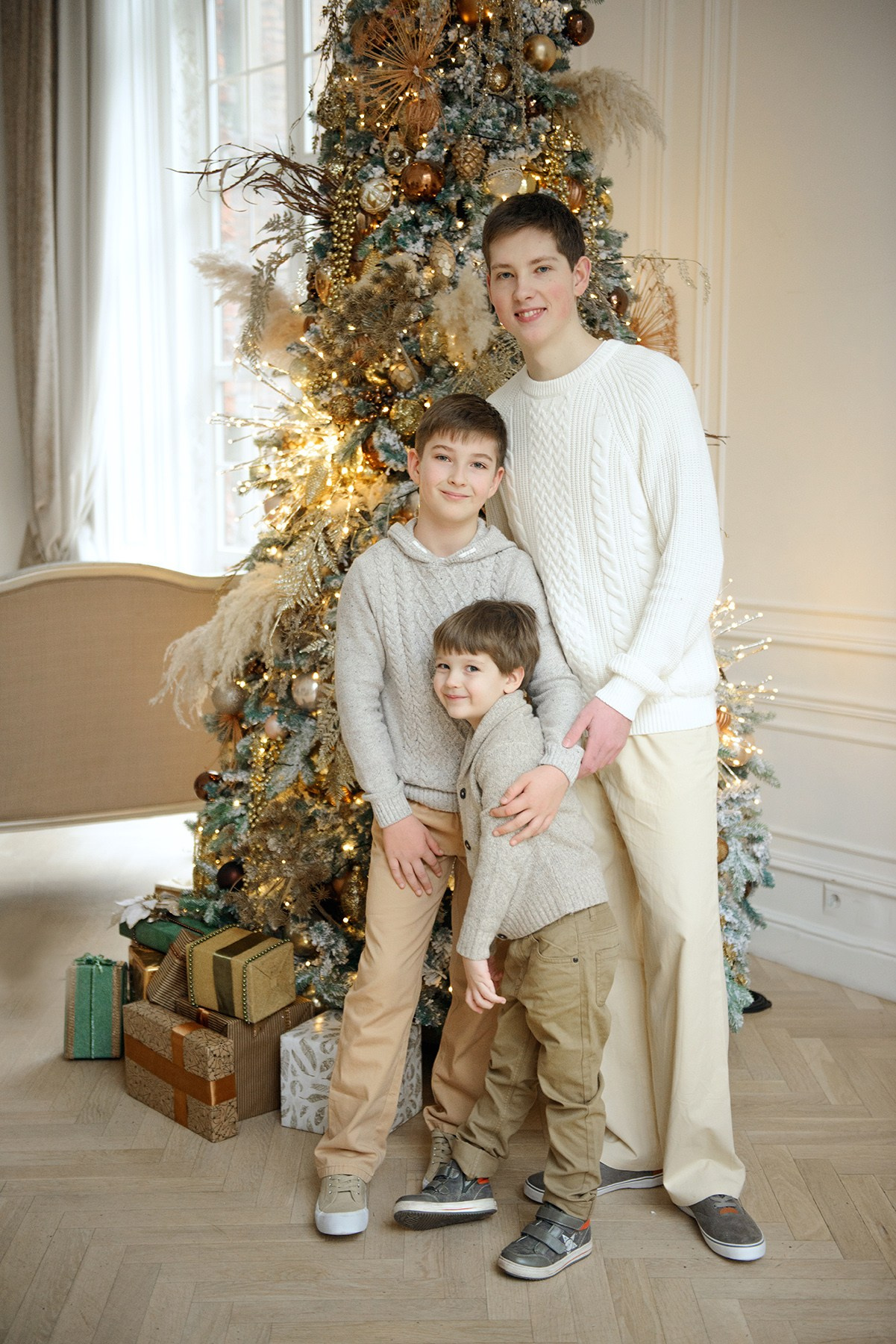 Brothers, three boys, Studio photo shoot at Christmas time