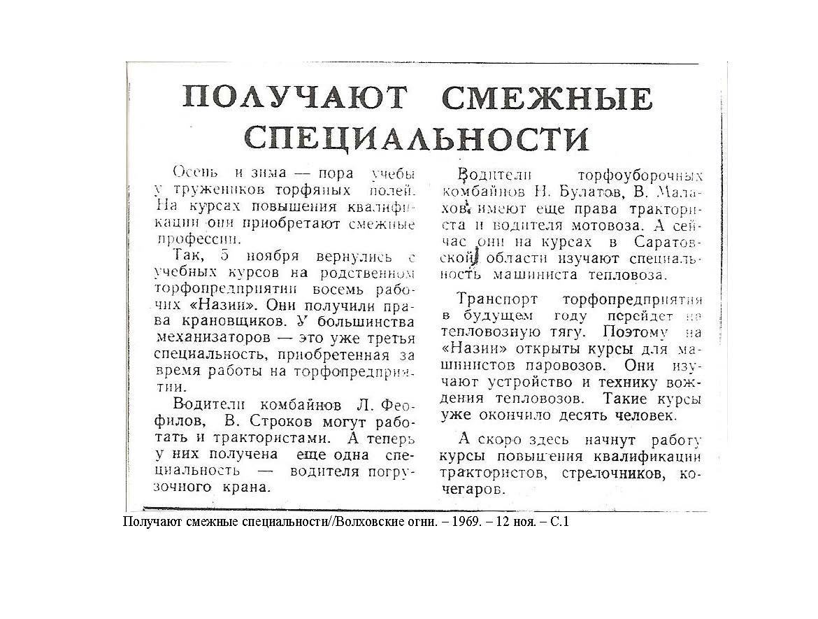 Вырезки из газеты «Волховские огни». История Назиевского городского поселения