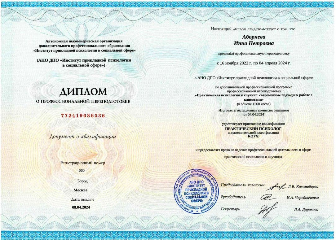 Дипломы,Аборнева.Психолог. Аборнева Инна.Практикующий психолог. Коуч. Арт-терапевт