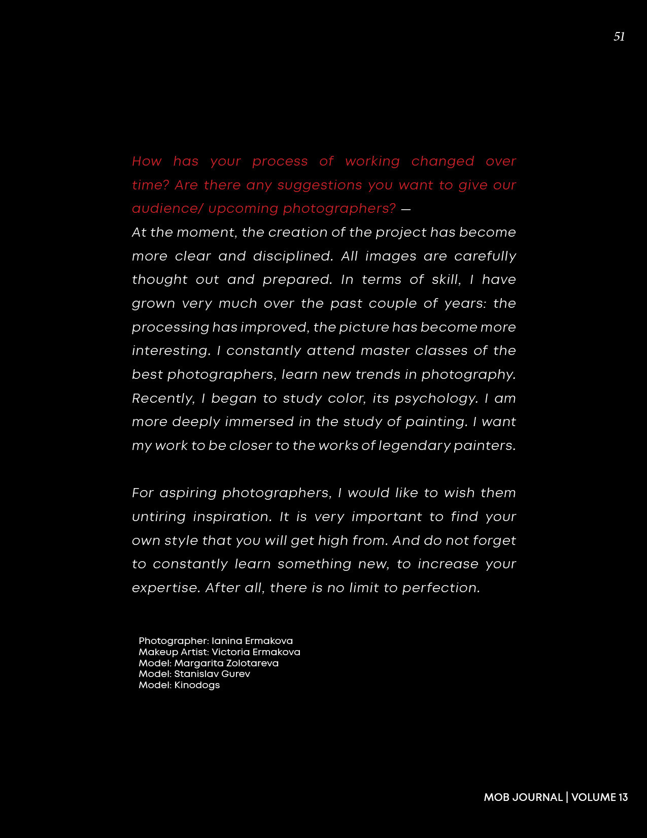 MOB JOURNAL VOLUME 13. Янина Ермакова, арт-фотограф