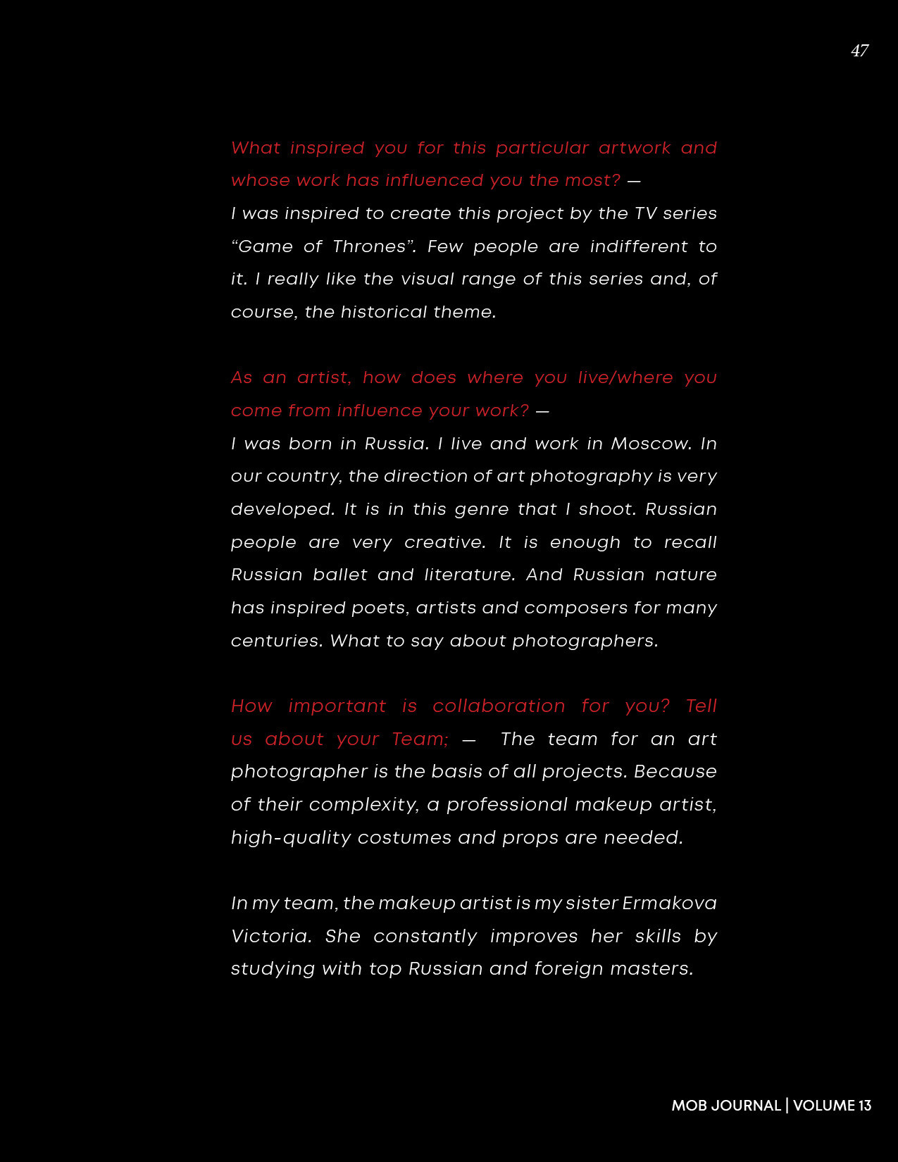 MOB JOURNAL VOLUME 13. Янина Ермакова, арт-фотограф