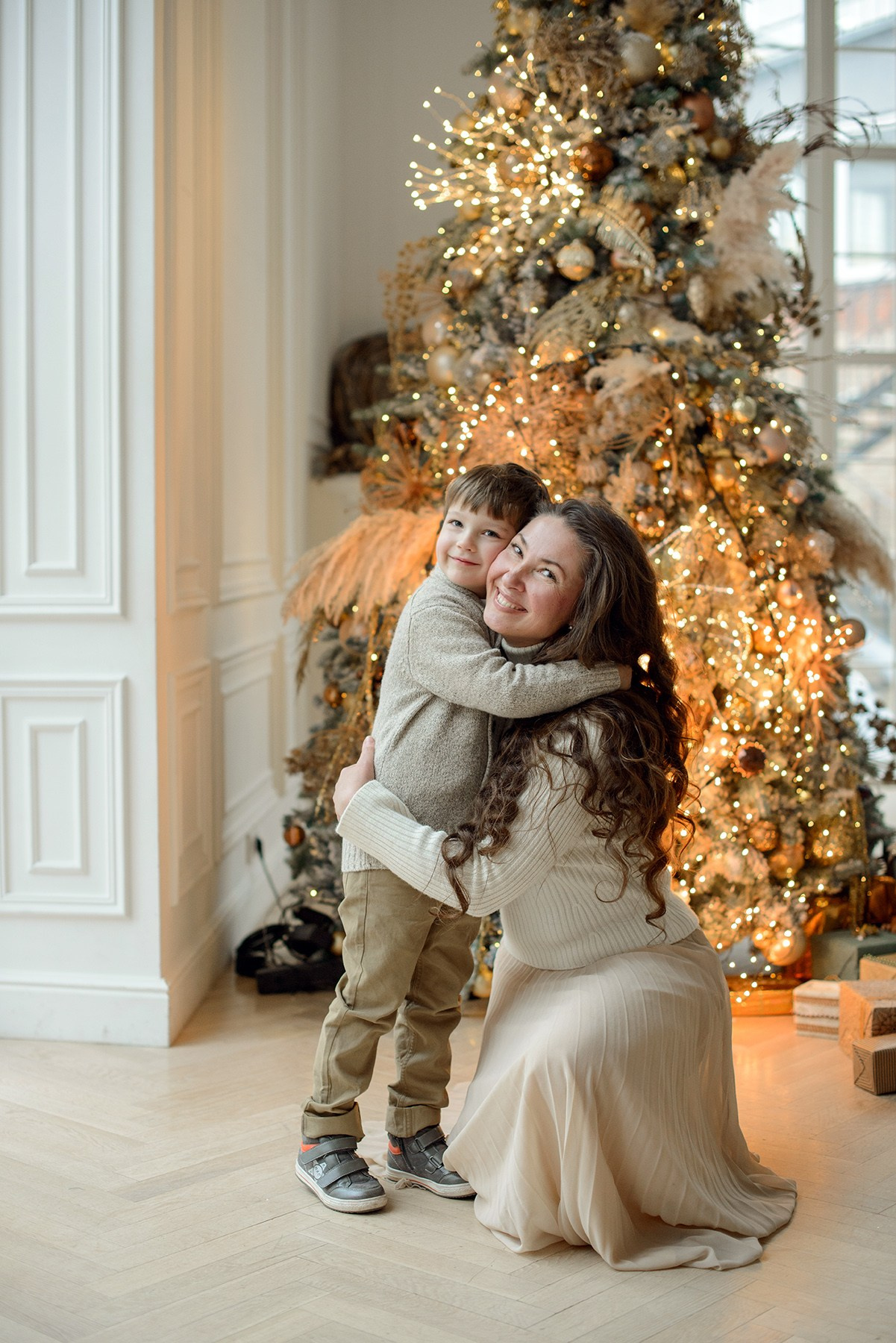 Mom and son , Studio photo shoot at Christmas time