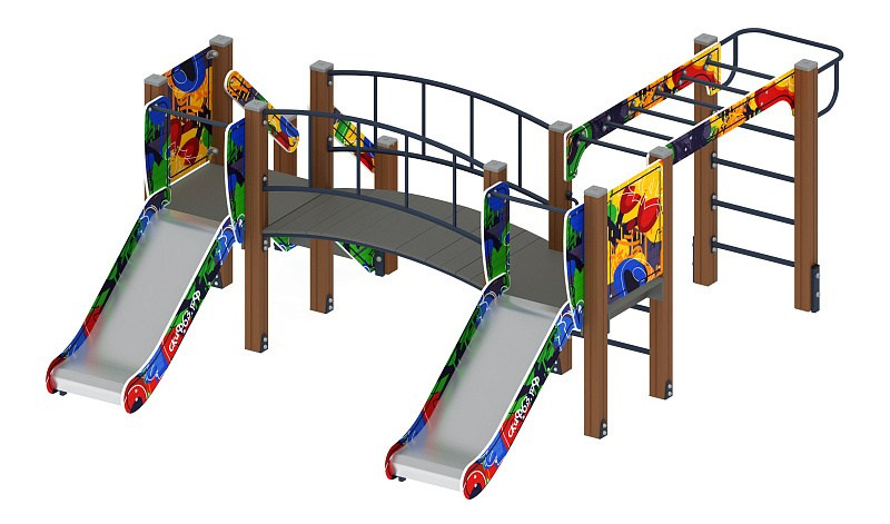 Карапуз (Граффити) - ДИК 1.001.04-03 - Игровой комплекс Н=750                                                                                                         Габариты (ШхДхВ): 3910x3060x1600                                                                                                                                                                     Зона безопасности, мм: 6060х7410                                                                                                                                                                          Скат горки: H=750 (металлический скат)