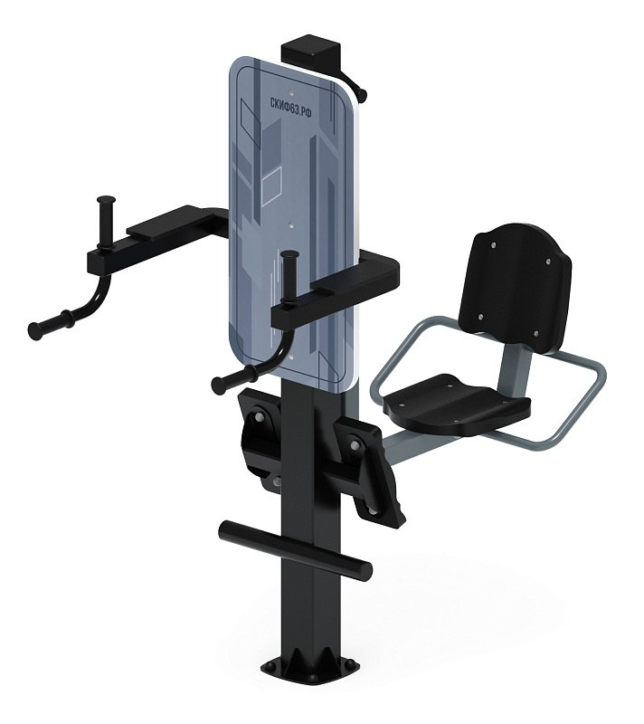 Жим ногами+Брусья (серый) - Уличный тренажер - СТ 023-13 Габариты (ШхДхВ): 1690х700х1800 Зона безопасности, мм: 3275х2000 Оборудование предназначено для подростков в возрасте от 14 лет и взрослых, весом не более 100 кг.