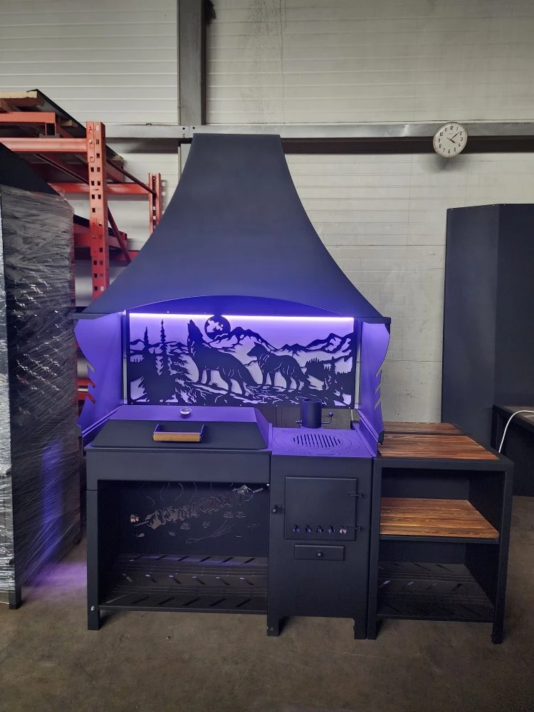 «ДЖЕТА» с расширенным вытяжным зонтом и светодиодной подсветкой. Купить / заказать мангал для дома в Краснодаре от производителя «Дарбин»