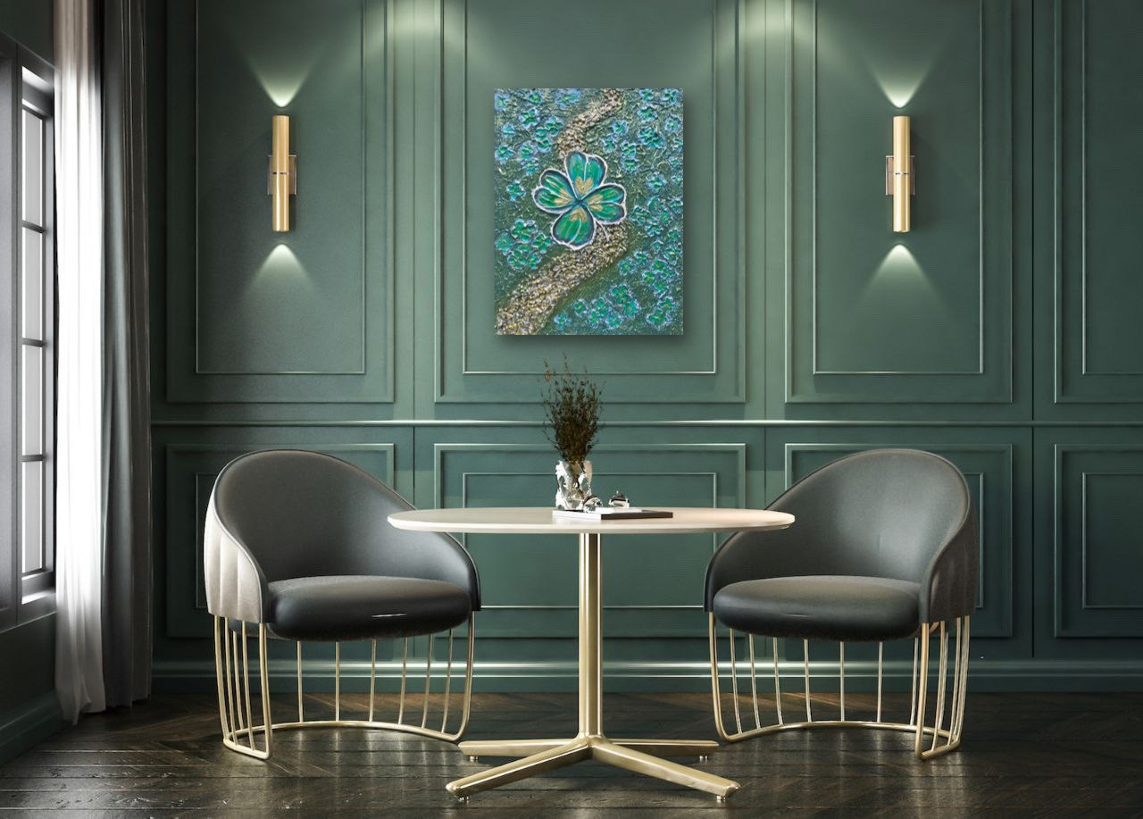 фактурная картина на удачу зеленая