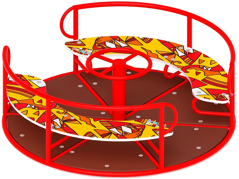 Карусель с рулем - ИО 30.01.04-И1                                                                                                                                                            Габариты (ШхДхВ): 1600х1600х700                                                                                                                                                                  Зона безопасности, мм: 5600х5600 D=5600                                                                                                                                           Возрастные ограничения весом не более 70 кг