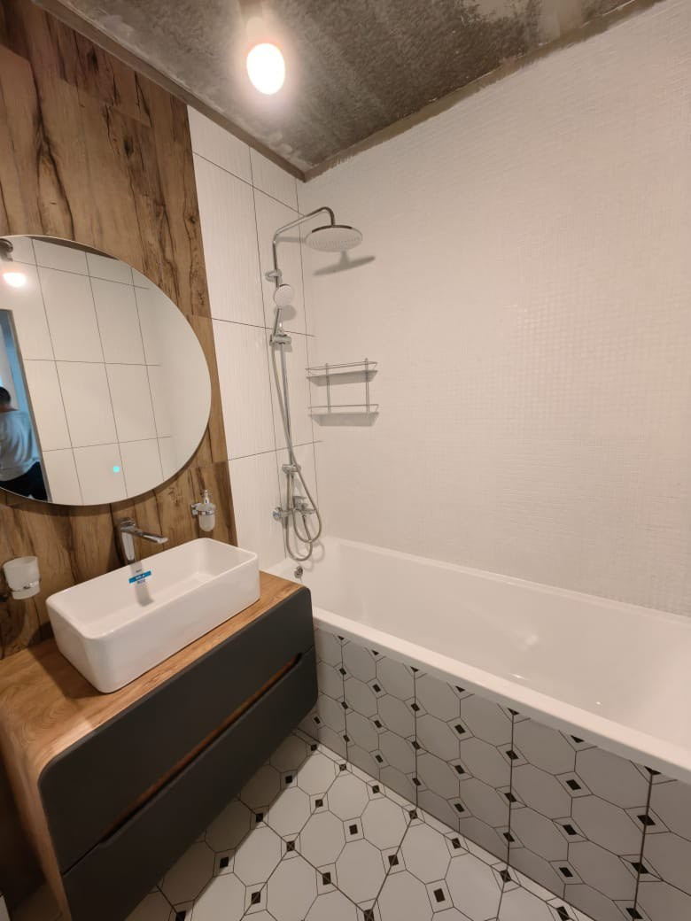 Ванная комната (ул. Серова д. 41а). Ремонт санузла, туалета, ванной под ключ в Казани. Укладка плитки