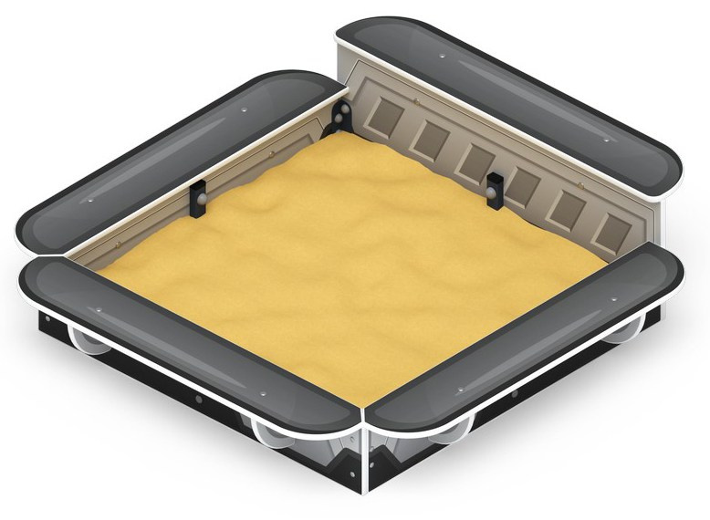 Песочница средняя (Техно) - ИО 5.01.15-04 Габариты (ШхДхВ): 1590x1540x420 Зона безопасности, мм: 2590х2540