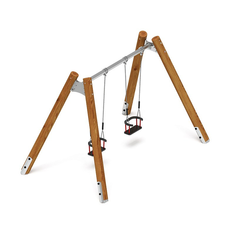 Качели (Лиственница темный ) ИО 12.Р.01.01.01-Л.И2.01 Габариты (ШхДхВ): 3800х2250х2470 Зона безопасности, мм: 3800х6950 Возрастные ограничения от 3 лет, весом не более 70 кг