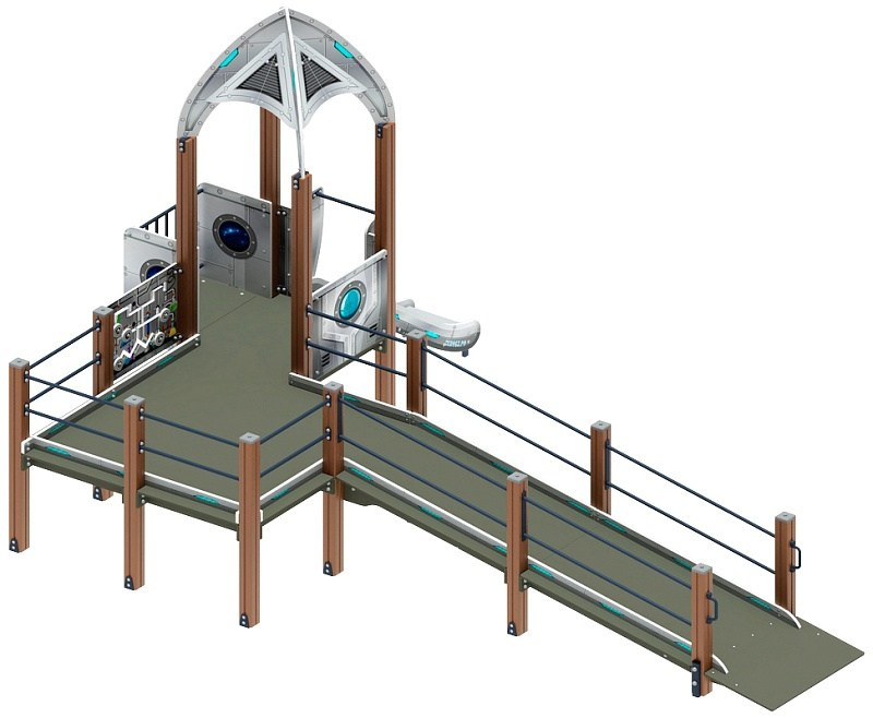 Забота Космопорт (серый) горка Н 750 ДОВ 20.14.03-02 Габариты (ШхДхВ): 5800х4020х3490 Зона безопасности, мм: 8800х7220 Скат горки: H=750 (металлический скат)