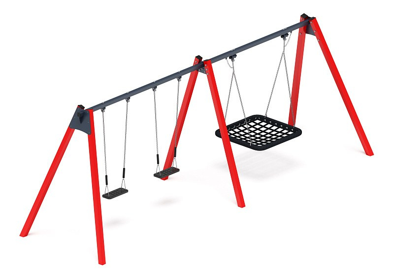 Качели М3 (красный) ИО 13.М.06.03.03.01-01 Габариты (ШхДхВ): 5980х1630х2070 Зона безопасности, мм: 6000х7000 Возрастные ограничения от 3 лет, весом не более 70 кг