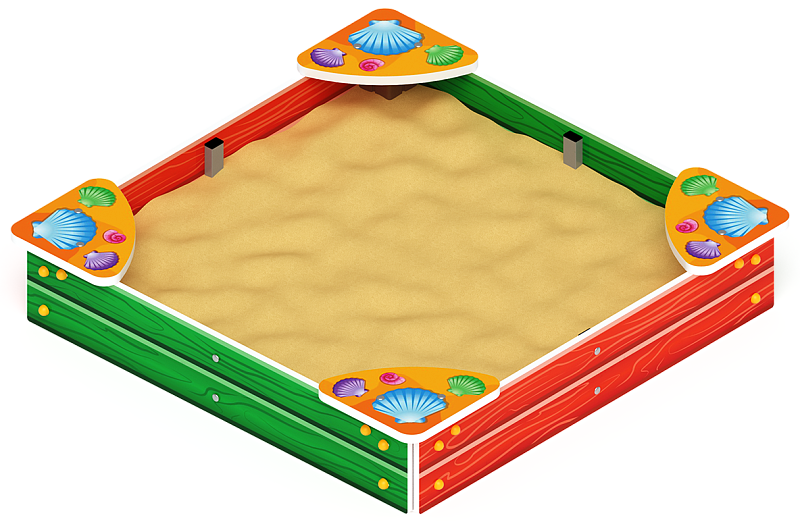 Песочница мини (Ракушки) - ИО 5.01.01-01 Габариты (ШхДхВ): 1300x1300x244 Зона безопасности, мм: 2300х2300